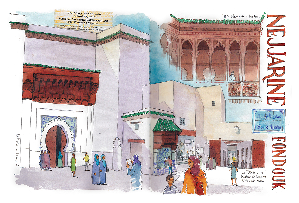 Dibujo en acuarela Marruecos