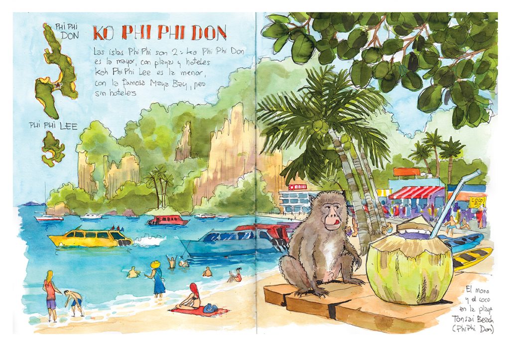Tailandia cuaderno de viajes con acuarelas Krabi Phi Phi
