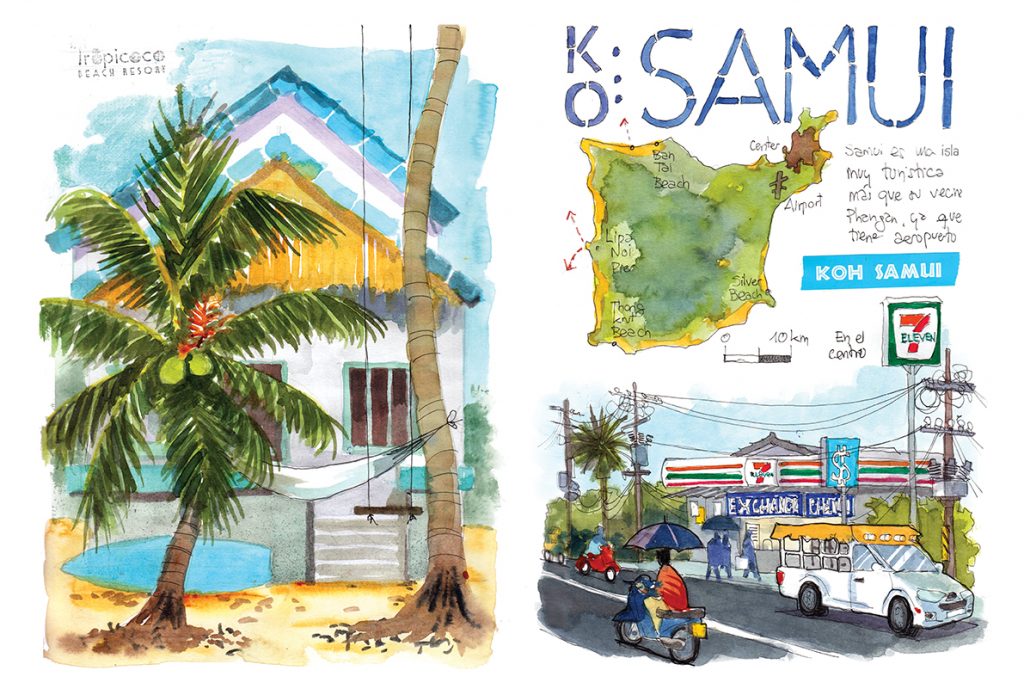 Tailandia cuaderno de viajes con acuarelas Koh Samui