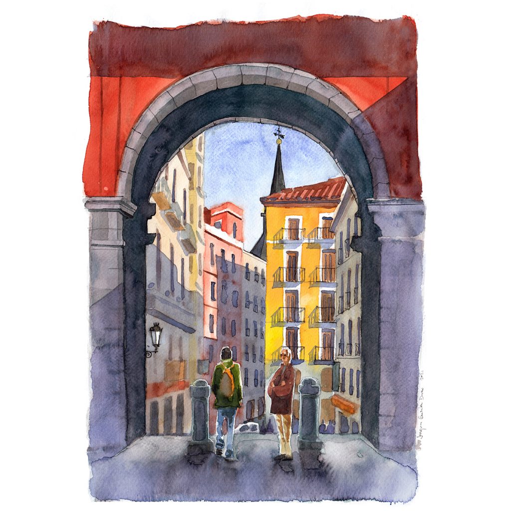 Acuarelas de Madrid arco de la Plaza Mayor