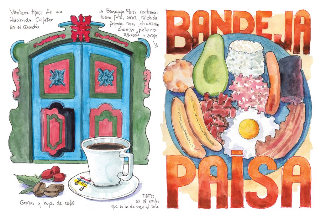Colombia acuarelas de viaje Bandeja Paisa Cafe